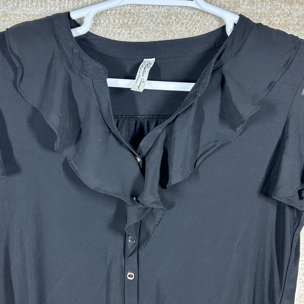 PerSeption Concept Womens Romantic Ruffle V-Neck Flutter Sleeve Blouse Black L